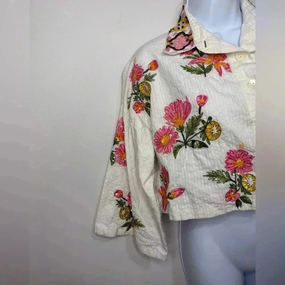 Là FUORI Embellished Sequin Embroidered Blouse Size Medium 100% Cotton - Picture 3 of 14